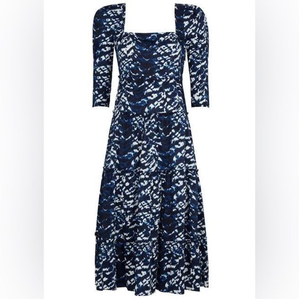 Diane von Furstenberg Nora Midi Dress Tie Dye Tiger Blue/White NWT Size 14 - Picture 16 of 16